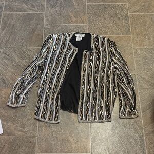 Papell Boutique Black and Gold Sequin Jacket